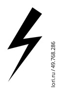 A black lightning bolt symbol displayed on a white background, representing power, energy, and electricity. Ideal for themes such as weather phenomena, high voltage warnings, superhero motifs, energy. Black Lightning Bolt Symbol on White Background Representing Power, Energy, and Electricity. Стоковая иллюстрация, агентство Ingram Publishing / Фотобанк Лори