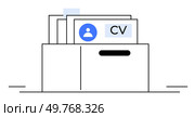 A box containing several documents organized, one marked with a user icon and CV . Ideal for career, job search, recruitment, human resources, and document management concepts. Clean, minimal style.. Job Applications and Resume Management Organized Folders and Documents Symbolizing Career Growth. Стоковая иллюстрация, агентство Ingram Publishing / Фотобанк Лори