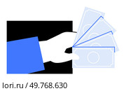 A hand is holding a fan of money with blue highlights, in a minimalistic flat vector style. Ideal for themes finance, payment, wealth, business, commerce. Simple yet effective representation.. Hand Holding Money in Blue Flat Vector Style Design. Стоковая иллюстрация, агентство Ingram Publishing / Фотобанк Лори