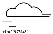 Monochrome cloud with two lines representing wind in a minimalist style. Ideal for weather forecasting, climate change awareness, digital apps, environmental icons, and educational materials.. Minimalist Cloud with Wind Lines in Monochrome Style. Стоковая иллюстрация, агентство Ingram Publishing / Фотобанк Лори