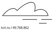 A black outline of a cloud with two sets of horizontal lines underneath, indicative of wind. Ideal for weather forecasts, meteorology, calendars, children s books, and environmental graphics. Minimal. Simplistic Cloud with Horizontal Lines Symbolizing Wind Movement. Стоковая иллюстрация, агентство Ingram Publishing / Фотобанк Лори