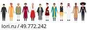 Men from various cultures in traditional attire showcasing cultural diversity. For global unity, tradition, cultural heritage, multiculturalism, cultural representation, diversity, inclusion.. Men from various cultures wearing traditional clothing, representing global diversity and cultural heritage. Стоковая иллюстрация, агентство Ingram Publishing / Фотобанк Лори