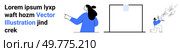Person presenting to a whiteboard and another person sitting with ideas coming out of screen. Ideal for business meetings, team collaboration, brainstorming sessions, creative idea generation. Banner. Business Presentation with Team Collaboration and Creative Processes. Стоковая иллюстрация, агентство Ingram Publishing / Фотобанк Лори