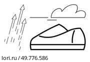 Sneaker with upward arrows and a cloud symbolizing speed, progress, and aspiration. Ideal for sports, fitness, movement, sportswear, endurance, running, and motivation themes. Line metaphor. Minimalist sneaker with upward arrow and cloud, symbolizing speed and aspirations. Стоковая иллюстрация, агентство Ingram Publishing / Фотобанк Лори