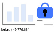 Bar graphs beside a blue lock suggest analyzing data securely. Ideal for data security, business analytics, privacy protection, data management, online security. Modern vector style. Data Security Lock with Bar Graphs Representing Analytics and Protection. Стоковая иллюстрация, агентство Ingram Publishing / Фотобанк Лори