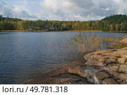 View from the shore of Lake Ladoga near the village of Lumivaara on a sunny autumn day, Ladoga skerries, Lahdenpohya, Republic of Karelia, Russia. Стоковое фото, фотограф Ula Ulachka / Фотобанк Лори