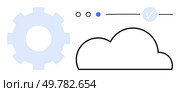 Cogwheel, cloud outline, and selection indicators including blue dot and checkmark. Ideal for technology, cloud computing, data storage, IT services, process management, digital transformation. Cloud Computing Concept with Cogwheel, Cloud, and Selection Indicators in Minimal Design. Стоковая иллюстрация, агентство Ingram Publishing / Фотобанк Лори