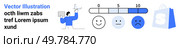 Man presenting data, satisfaction rating scale from 0 to 10, emoticons showing different emotions, and a shopping bag. Ideal for feedback systems, surveys, customer satisfaction, business reviews. Evaluation and Review System with Scale and Emoticons, Suitable for Customer Feedback, Surveys, and User Satisfaction. Стоковая иллюстрация, агентство Ingram Publishing / Фотобанк Лори