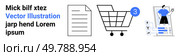 Shopping cart with notification, document, and person silhouette on mobile screen with options. Ideal for e-commerce, online shopping, user profile, digital marketing, online services, UI design. E-commerce Shopping Cart, Document, and Profile Vector Graphics for Online Services. Стоковая иллюстрация, агентство Ingram Publishing / Фотобанк Лори