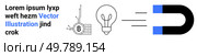 Light bulb, electromagnet, circuit diagram, and text with blue accents. Ideal for science, technology, education, electronics, innovation, presentation and branding Landing page. Light Bulb and Electromagnet Illustration with Circuit Elements and Text. Стоковая иллюстрация, агентство Ingram Publishing / Фотобанк Лори