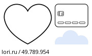 Heart outline, credit card, and cloud icons symbolizing love, finance, and cloud technology. Ideal for digital services, finance, online relationships banking cloud storage fintech tech. Line. Heart, Credit Card, and Cloud Icons Representing Love, Finance, and Cloud Computing. Стоковая иллюстрация, агентство Ingram Publishing / Фотобанк Лори