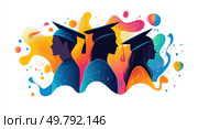 Three people wearing graduation caps. Стоковое AI-изображение, AI-художник Ярославский Максим / Фотобанк Лори