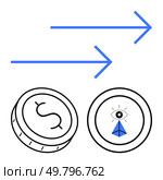 Two distinct coins, one with a dollar symbol and the other with an eye and pyramid, with blue arrows above them indicating transfer. Ideal for finance, digital currency, blockchain, fintech. Cryptocurrency exchange concept with two different coins and blue arrows indicating transaction direction. Стоковая иллюстрация, агентство Ingram Publishing / Фотобанк Лори