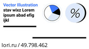 Blue, white pie chart and percentage symbol with placeholder text. Ideal for business analytics, financial reports, data presentation, educational material, infographics, marketing campaigns. Blue and White Pie Chart with Percentage Symbol and Placeholder Text for Data Presentation. Стоковая иллюстрация, агентство Ingram Publishing / Фотобанк Лори