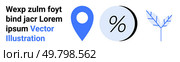 Location pin, percentage sign within circle, and delicately drawn leaf. Ideal for web design, business promotions, educational materials, environmental campaigns, financial reports, travel blogs. Location Pin, Percentage, and Leaf Elements in Minimalist Vector Art Design. Стоковая иллюстрация, агентство Ingram Publishing / Фотобанк Лори