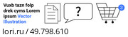 Document icon, speech bubble with question mark, and shopping cart with notification badge. Ideal for e-commerce, online support, documents, FAQs, shopping notifications, customer service, digital. Shopping Cart with Document Icon and Question Mark in Speech Bubble. Стоковая иллюстрация, агентство Ingram Publishing / Фотобанк Лори
