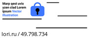 Blue padlock icon centered among black, minimalist lines and placeholder text. Ideal for cybersecurity, privacy, data protection, website security, modern design, IT services, digital privacy. Banner. Blue Padlock Icon with Placeholder Text and Minimalist Lines in Modern Design. Стоковая иллюстрация, агентство Ingram Publishing / Фотобанк Лори