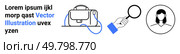 Briefcase icon with strap, hand holding magnifying glass, woman avatar in circle, and random text. Ideal for business, recruitment, professional services, job search, HR, onboarding, and networking. Professional Profile Elements Briefcase, Magnifying Glass, Woman Avatar, and Vector Text. Стоковая иллюстрация, агентство Ingram Publishing / Фотобанк Лори