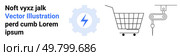 Robot arm coordinates assembling an electric gear beside a shopping cart. Ideal for e-commerce, robotics, industry tech, automation, manufacturing, engineering, machine learning. Banner for landing. Robot Arm Assembling Electric Gear and Shopping Cart in Modern Industrial Automation Concept. Стоковая иллюстрация, агентство Ingram Publishing / Фотобанк Лори