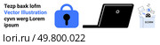 Lock icon, laptop, and trashcan with deleted files symbolizing data protection and secure storage. Ideal for cybersecurity, online safety, data management, privacy policies, secure transactions, IT. Data Security and Online Privacy Concept with Lock, Laptop, and Deleted Files. Стоковая иллюстрация, агентство Ingram Publishing / Фотобанк Лори