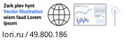 Globe symbol, analytical graphs on a tablet screen, and a wind turbine outline. Ideal for technology, data analysis, renewable energy, sustainability, research, innovation, and global communication. Global Data Insights with Interactive Charts and Renewable Energy Symbol. Стоковая иллюстрация, агентство Ingram Publishing / Фотобанк Лори