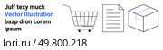 Shopping cart, document, and sealed box symbolizing online shopping, document management, and logistics. Ideal for e-commerce, retail, logistics, documentation, delivery services, inventory. Shopping Cart, Document, and Box Representing Online Shopping and Logistics. Стоковая иллюстрация, агентство Ingram Publishing / Фотобанк Лори