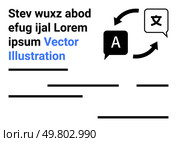 Arrows connecting English and Chinese symbols, indicating bidirectional language translation. Ideal for education, apps, multilingual websites, communication tools, language learning platforms. Language Translation and Communication Concept with English and Chinese Symbols. Стоковая иллюстрация, агентство Ingram Publishing / Фотобанк Лори