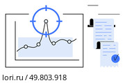 Targeted data point in a line graph alongside financial receipts check. Ideal for data analysis business finance statistical insight financial reports project management strategic planning. Simple. Data Analytics and Financial Documentation with Graph and Receipts. Стоковая иллюстрация, агентство Ingram Publishing / Фотобанк Лори