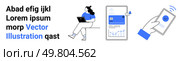 Woman with laptop, smartphone showing checkmark, tablet displaying graphs and analytics symbols. Ideal for remote work, productivity, technology, mobile apps, notifications, data visualization. Woman Working on Laptop, Smartphone with Checkmark, Tablet Displaying Graphs and Analytics. Стоковая иллюстрация, агентство Ingram Publishing / Фотобанк Лори