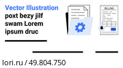 Documents, settings gear, and billing receipt with a pay button. Ideal for finance, office, business, accounting, budgeting, invoicing, data management Landing page. Document Management Concept with Billing and Settings Icon. Стоковая иллюстрация, агентство Ingram Publishing / Фотобанк Лори