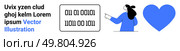 Female character pointing at binary code near large blue heart shape. Ideal for tech presentations, educational materials, coding workshops, website banners, app designs, digital marketing, online. Female character pointing at binary code near large blue heart shape, modern flat design. Стоковая иллюстрация, агентство Ingram Publishing / Фотобанк Лори