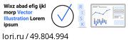 Text in black, blue checkmark inside a circle, letters RISK stacked vertically, and analytics charts showing graphs and bar charts. Ideal for data analysis, risk management, business presentations. Data Analysis Essentials with Charts, Checkmark, and Acronym Risk Highlighted. Стоковая иллюстрация, агентство Ingram Publishing / Фотобанк Лори