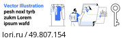 Man pointing at map on large screen with route marked by location pins, wardrobe, key symbol, and travel destination icons. Ideal for travel planning, tourism, navigation, adventure, itinerary. Man Planning Travel Route on Large Screen with Travel Destination Icons and Key Symbol. Стоковая иллюстрация, агентство Ingram Publishing / Фотобанк Лори