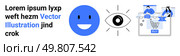Blue happy face, an eye symbol, and two people interacting with a shopping cart interface. Ideal for e-commerce, UIUX design, online shopping, digital marketing, customer experience, visual design. Online Shopping Experience and User Interface Design Elements with Typographic Experimentation. Стоковая иллюстрация, агентство Ingram Publishing / Фотобанк Лори