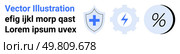 Shield with plus sign, gear with lightning bolt, and percentage symbol. Ideal for healthcare, security, technology, stats, finance, education, web design. Landing page. Security, Efficiency, and Analytics Icons with Shield, Gear, and Percentage Symbols. Стоковая иллюстрация, агентство Ingram Publishing / Фотобанк Лори