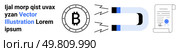 Bitcoin symbol inside a coin, magnet attracting, contractual document. Ideal for cryptocurrency, digital currency, blockchain technology, financial agreements, investment attraction, online. Cryptocurrency Attraction Concept with Bitcoin, Magnet, and Agreement Scroll Illustration. Стоковая иллюстрация, агентство Ingram Publishing / Фотобанк Лори
