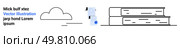 Cloud icon connected to floating document with notes and checkmarks next to two stacked books. Ideal for education, technology, data management, digital libraries, cloud storage, e-learning. Cloud Storage Concept with Digital Documents and Stacked Books in Simple Line Art. Стоковая иллюстрация, агентство Ingram Publishing / Фотобанк Лори