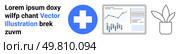 Blue medical cross, data analytics screen with charts, and a potted plant. Ideal for healthcare, data analysis, medical reports, business dashboards, health technology, modern interfaces. Healthcare Data Analytics with Blue Medical Cross, Graph, and Plant Icon. Стоковая иллюстрация, агентство Ingram Publishing / Фотобанк Лори