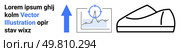 Blue arrow, graph symbol with circulatory feature, minimalist shoe outline, text elements in mixed color. Ideal for data analysis, presentations, growth, trends, footwear, minimalist design. Blue Arrow, Graph with Circulatory Feature, Minimalist Shoe Outline, Text Elements in Mixed Color. Стоковая иллюстрация, агентство Ingram Publishing / Фотобанк Лори