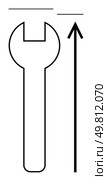 Wrench and upward arrow with horizontal lines. Ideal for mechanics, progress, direction, simplicity, engineering, growth, tools. Line metaphor signifies movement and advancement. Minimalist Design Featuring a Wrench and Arrow with Simple Line Accents. Стоковая иллюстрация, агентство Ingram Publishing / Фотобанк Лори