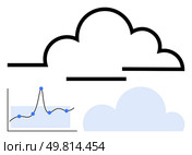 Cloud symbol and graph with line and data points in blue. Ideal for technology, analytics, data visualization, cloud computing, trends, innovation, digital economy. Line metaphor. Cloud Computing and Data Analysis Simplifying Technology with Visuals and Graphs. Стоковая иллюстрация, агентство Ingram Publishing / Фотобанк Лори