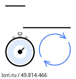 Stopwatch circular arrows, horizontal lines. Ideal for efficiency, time management, synchronization, process improvement, iteration, workflow Line metaphor. Stopwatch and Circular Arrows Representation of Time and Continuity Concept. Стоковая иллюстрация, агентство Ingram Publishing / Фотобанк Лори