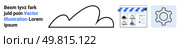 Cloud icon connecting to a storefront graphic and settings gear. Ideal for tech startups, cloud services, e-commerce solutions, integration tools, data management, online shops, tech configurations. Cloud connectivity with marketplace icons representing data integration, settings gear icon for configuration. Стоковая иллюстрация, агентство Ingram Publishing / Фотобанк Лори