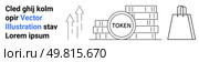 Stack of cryptocurrency tokens with growth arrows, shopping bag, and placeholder text. Ideal for digital currency, e-commerce, market analysis, online shopping, financial growth, blockchain. Cryptocurrency Token, Growth Arrows, and Shopping Bag Representing Digital Transactions and Retail. Стоковая иллюстрация, агентство Ingram Publishing / Фотобанк Лори