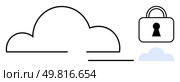 Cloud with a padlock, symbolizing secured cloud computing. Ideal for data protection, cybersecurity, online privacy, secure storage, cloud services, digital safety network security. Line metaphor. Cloud Computing Security and Data Protection Concept with Cloud and Padlock. Стоковая иллюстрация, агентство Ingram Publishing / Фотобанк Лори