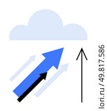 Blue and black arrows ascend towards a blue cloud, signifying growth, progress, and upward momentum. Ideal for business growth, success, cloud computing, data analytics, technology advancement. Blue and Black Arrows Pointing Upward toward Cloud Symbolizing Growth and Progress. Стоковая иллюстрация, агентство Ingram Publishing / Фотобанк Лори