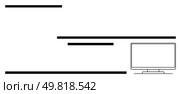 Minimalist black lines of varying lengths, arranged horizontally with a computer monitor on the right. Ideal for tech themes, office decor, minimalist art, workspaces, digital art, modern layouts. Abstract Modern Office Design with Minimalist Lines and Computer Screen. Стоковая иллюстрация, агентство Ingram Publishing / Фотобанк Лори