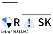 Risk concept represented with blue and black pie chart, exclamation mark in triangle, and bold letters R and SK. Ideal for presentations, finance, safety, business risk, alerts, warnings. Visual Representation of Risk with Pie Chart, Exclamation Triangle, and Bold Letters. Стоковая иллюстрация, агентство Ingram Publishing / Фотобанк Лори