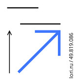 Black horizontal lines intersect with a bold blue upward arrow. Ideal for themes of growth, progress, direction, simplicity, strategy, focus, innovation. Line metaphor. Minimalist Geometric Patterns Exploring Linearity and Directional Dynamics. Стоковая иллюстрация, агентство Ingram Publishing / Фотобанк Лори