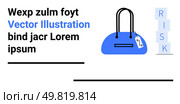Handbag with price tag, stacked letter blocks spelling RISK. Ideal for business safety, finance, awareness, corporate strategy, risk management, marketing materials and presentations. Landing page. Business Bag with Risk Keyword Blocks Highlighting Security Concerns in Corporate Environment. Стоковая иллюстрация, агентство Ingram Publishing / Фотобанк Лори